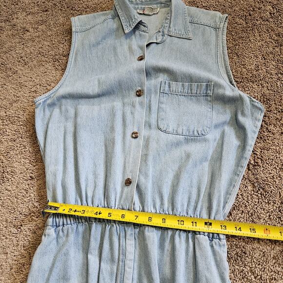 Vtg Denim Romper Womens L Blue Jean Shorts Jorts Button Up Collared Y2K Boho - Picture 10 of 12
